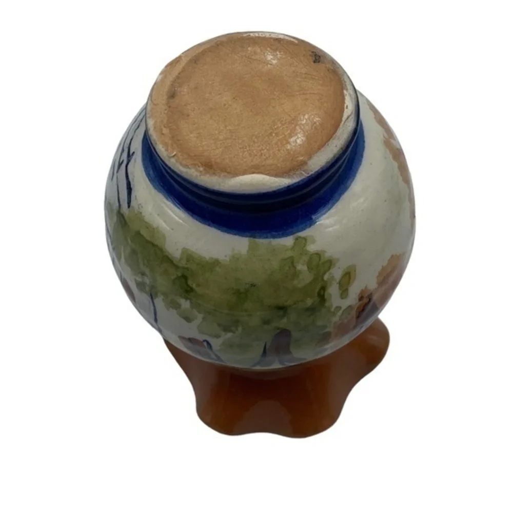Vintage Mexican Hand Painted Pottery Vase with Ruffle Top Art Deco